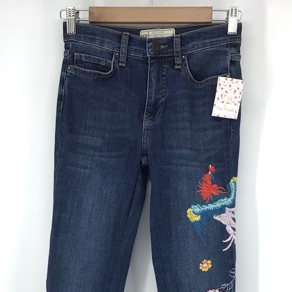 Free People Bird Embroidered Skinny Denim Jean NWT - Picture 2 of 6